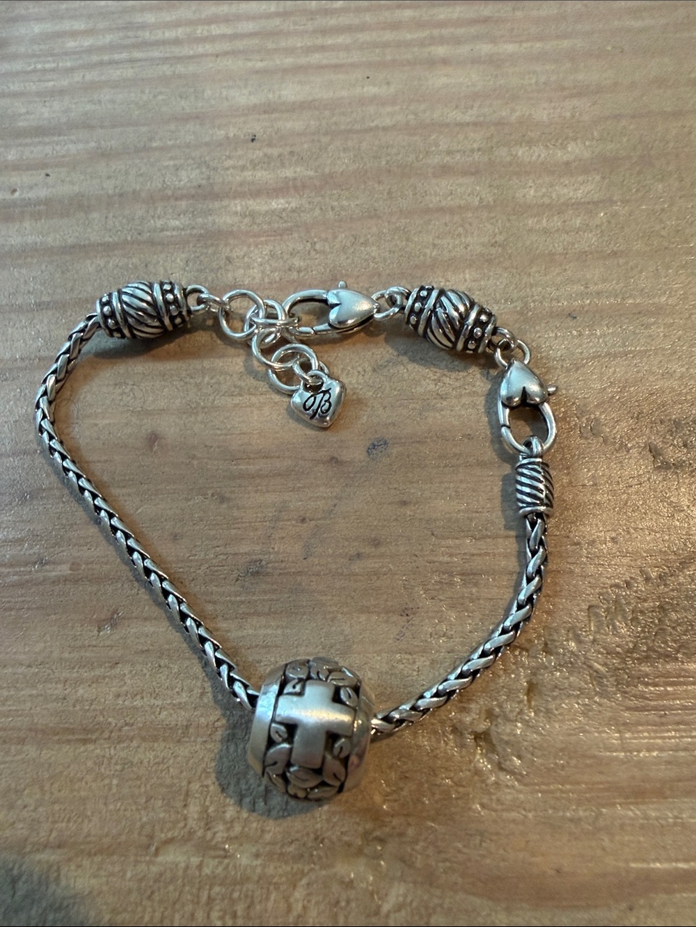 Brighton Braided Chain Bracelet with Decorative Cross Charm Bead